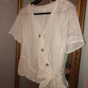 H&M White Linen Blouse Top